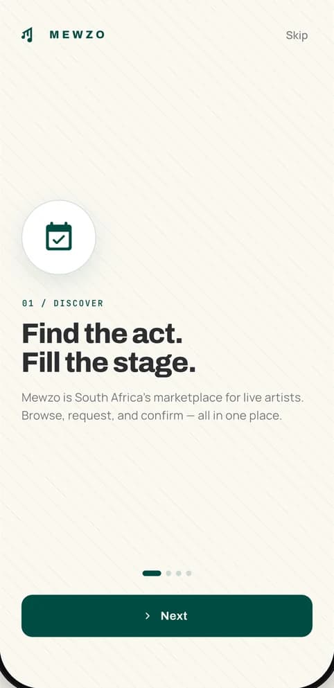 Mewzo app — Find the act