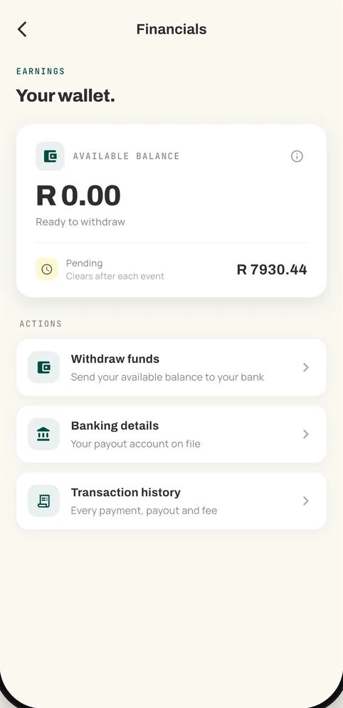 Mewzo app — Track every rand