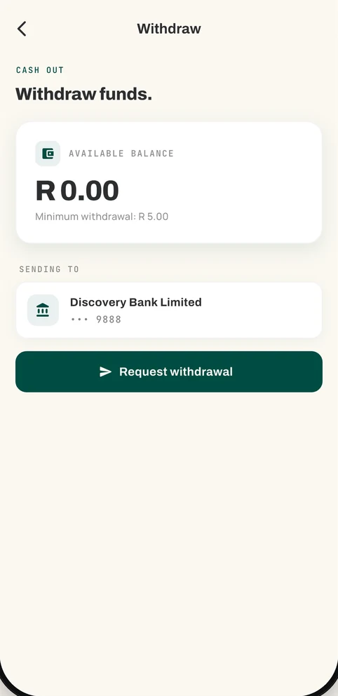 Mewzo app — Cash out in a tap